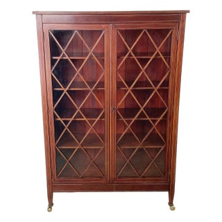 Edwardian Revival Mahogany Diamond Lattice Glazed Bookcase For Sale