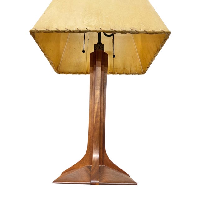 Stickley Brothers Vintage Stickley Walnut Table Lamp W/Original Shade For Sale - Image 4 of 11