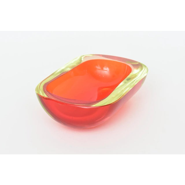 Vintage Murano Flavio Poli Rare Red and Yellow Uranium Sommerso Glass Oblong Bowl For Sale In Miami - Image 6 of 12