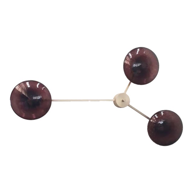 Trio Satin Brass Amethyst Bubbles Glass Flush Mount by Fabio Ltd For Sale