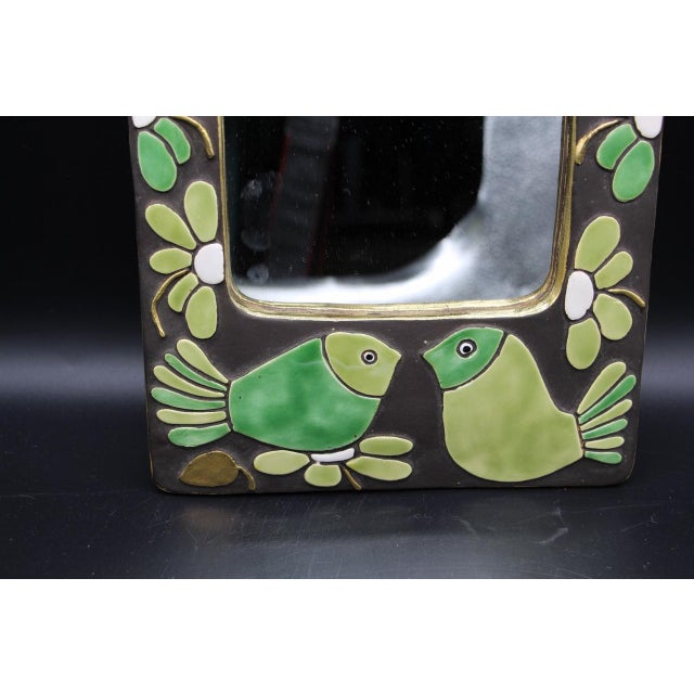 Vintage Mirror in Green Ceramic, 1960s, in Very Good conditions. Designed 1960 to 1969 I have official proof of...