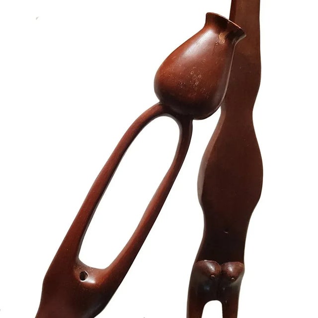 Large Hand Carved African Candleholders, Set of 2 For Sale - Image 3 of 9