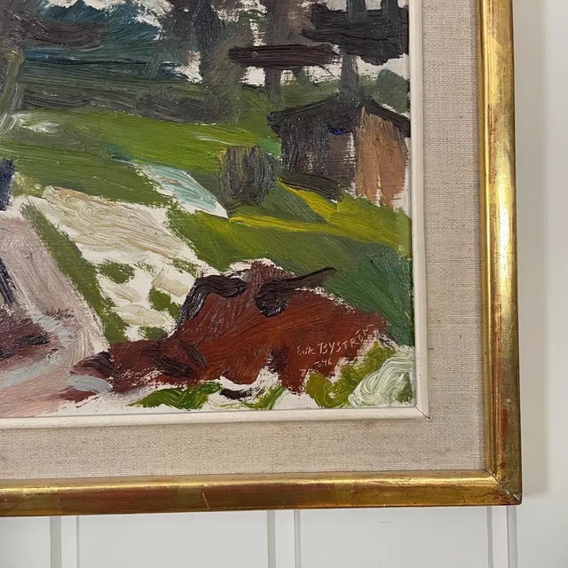 Paint 1946 Mid-Century Swedish Modernist Oil Painting by Erik Byström For Sale - Image 7 of 15