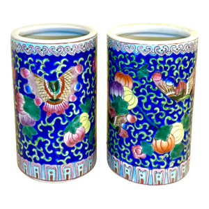 Vintage Chinese Hand Painted Brush Pots - A Pair