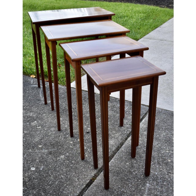 Inlaid Mahogany Nesting Tables Vintage Set of 4 Stacking Tables For Sale - Image 18 of 18