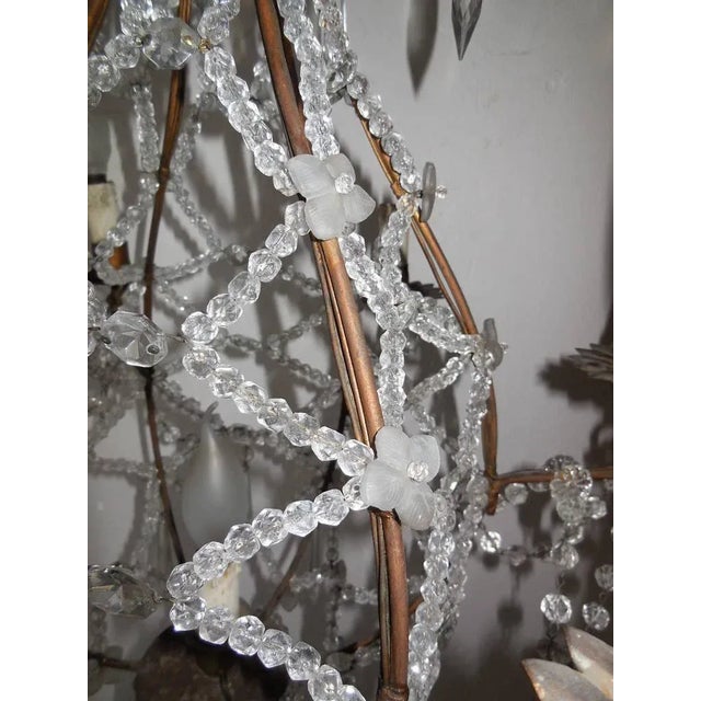 Metal French Beaded Balloon Crystal Chandelier, Circa 1940 For Sale - Image 7 of 11