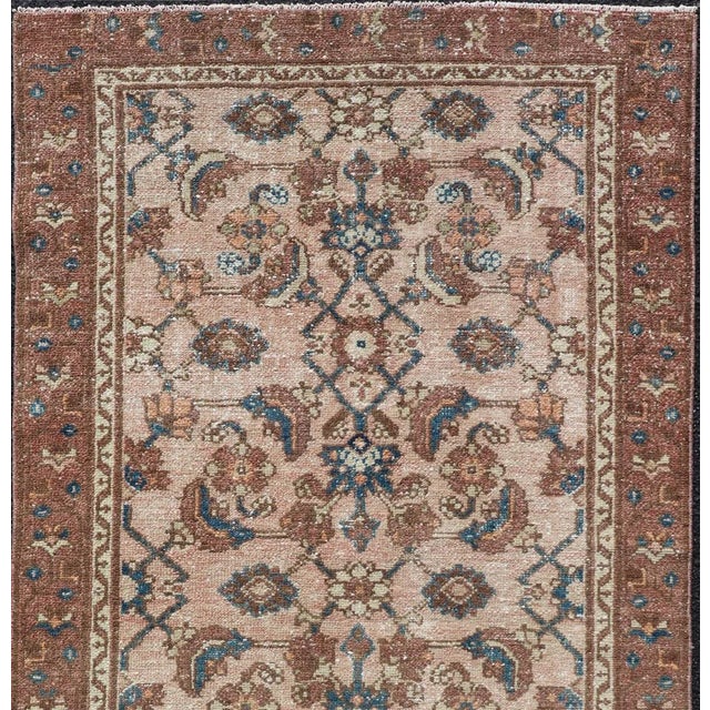 Peach Antique Persian Hamadan Rug in Wool With All-Over Sub-Geometric Design 3'0 X 5'8 For Sale - Image 8 of 12