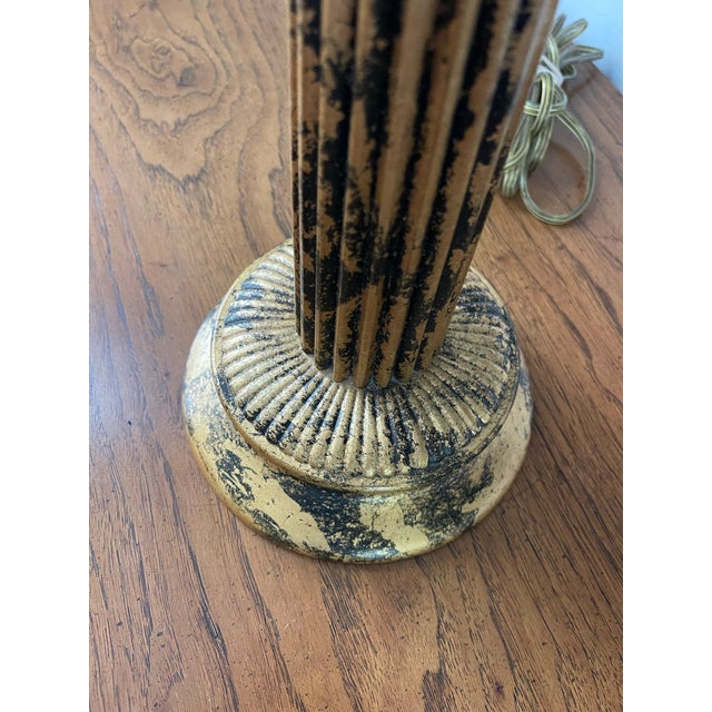 Wood Frederick Cooper Antiqued Gilt Neoclassical Fluted Column Table Lamp For Sale - Image 7 of 10