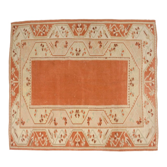 Vintage Turkish Oushak Style Terracotta and Cream Rug For Sale