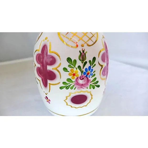 Transitional Vintage Hand Painted Floral Pink Decanter For Sale - Image 3 of 6