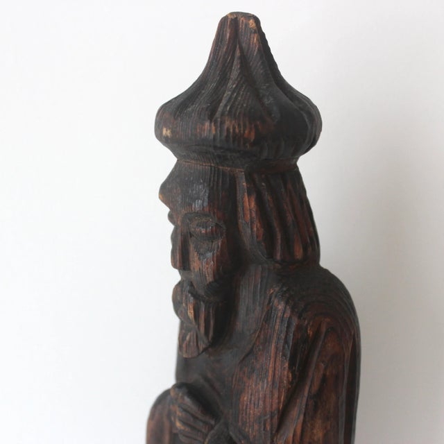 Vintage Carved Wood Monk Sculpture, Japanese Shou Sugi Ban Burned Wood For Sale - Image 6 of 10