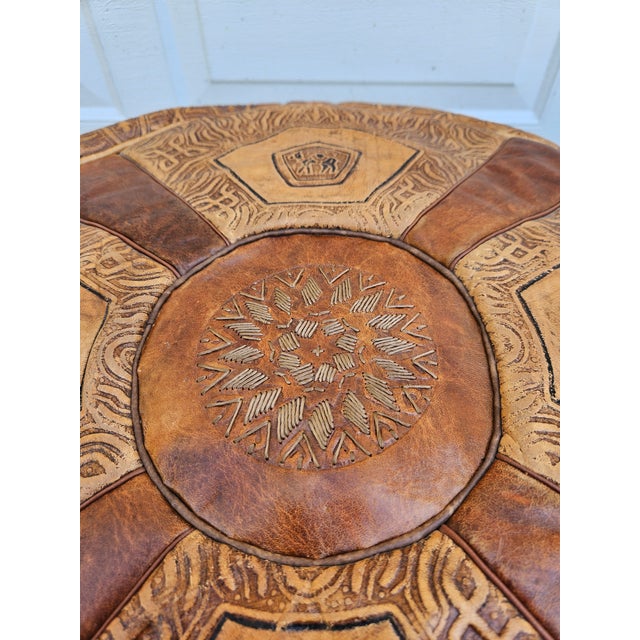 Vintage Leather Moroccan Style Pouf Ottoman Footstool For Sale - Image 12 of 13