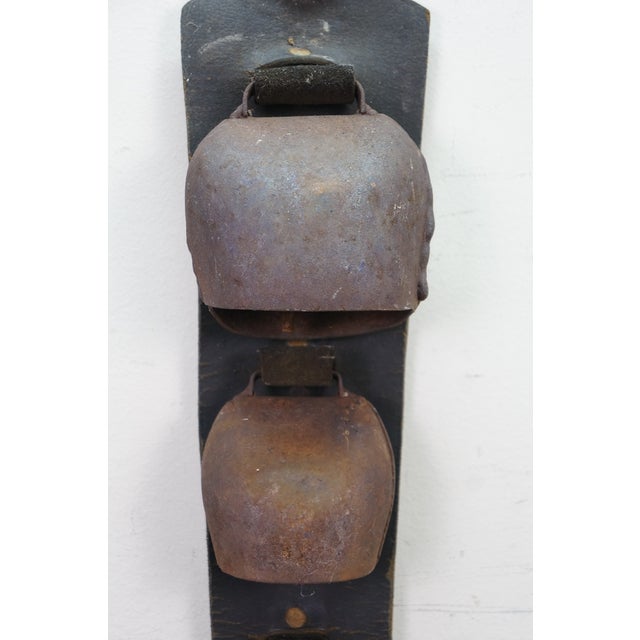 Antique Swiss Forged Iron Graduated Cow Sleigh Bells on Leather Strap 23" For Sale - Image 4 of 13