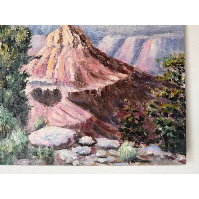 Rose 1970’s Vintage Impressionist Desert Landscape Oil on Canvas Painting, Signed, Unframed For Sale - Image 8 of 11
