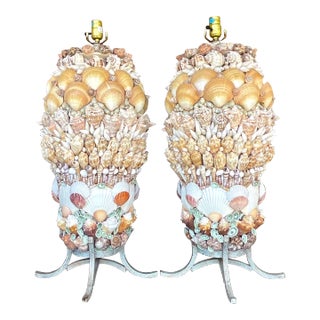 Vintage Costal Shell Table Lamps - a Pair For Sale