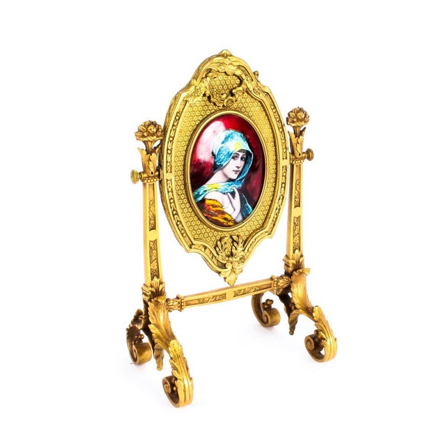 19th Century French Ormolu & Limoges Enamel Table Mirror by F. Bienvue For Sale - Image 11 of 12