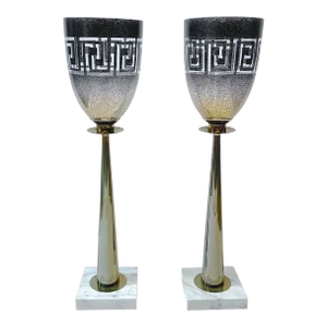 Pair of Tommi Parzinger Greek Key Lamps