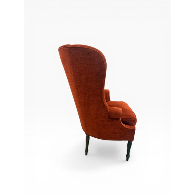 Late 20th Century Late 20th Century Rust Channel-Tufted Wingback Accent Chair With Carved Wood Legs For Sale - Image 5 of 10