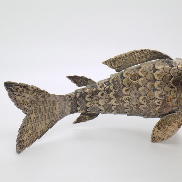 Silver Large Vintage Portuguese Handmade Genuine Silver Fish Sculpture, 1940s For Sale - Image 8 of 14