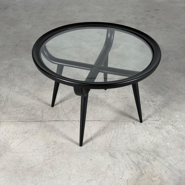 Round Semi-Matte Black Lacquered Coffee Table by Nicolay Diulgheroff, Italy, 1950s For Sale - Image 3 of 12