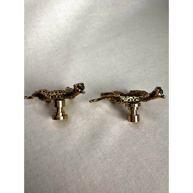 Late 20th Century Vintage British Colonial Small Solid Brass Leopard Cabinetry Knobs Hardware, a Pair For Sale - Image 5 of 6