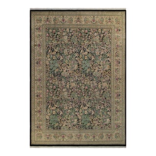 1990s Shabby Chic Botanical Inkalab Pak-Persian Black/ Tan Wool Rug - 10' X 14'3" For Sale