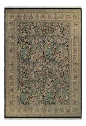 1990s Shabby Chic Botanical Inkalab Pak-Persian Black/ Tan Wool Rug - 10' X 14'3"