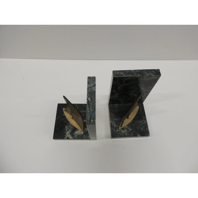 MCM Vintage Brass Sailing Boats and Green Marble Bookends - A Pair For Sale In Tampa - Image 6 of 7