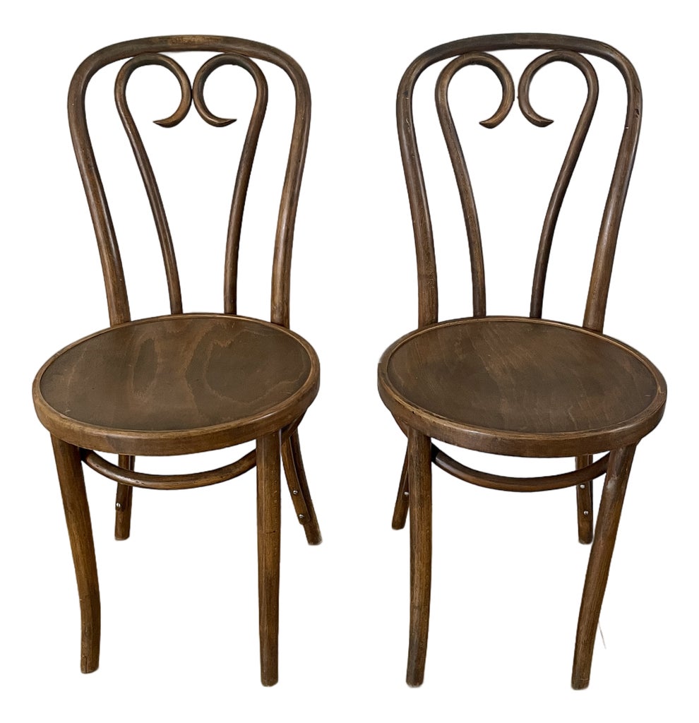 Antique Vintage Thonet Style Bentwood Sweetheart Bistro Chairs- A Pair