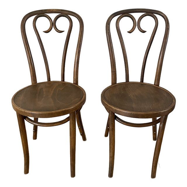 Antique Vintage Thonet Style Bentwood Sweetheart Bistro Chairs- A Pair For Sale