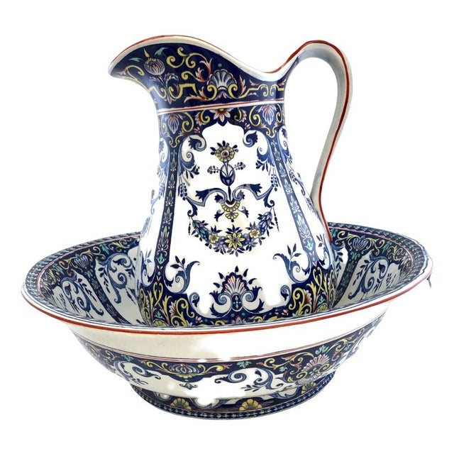 Pitcher & Bowl by Bordeaux, 19th Century, Set of 2 For Sale - Image 11 of 11