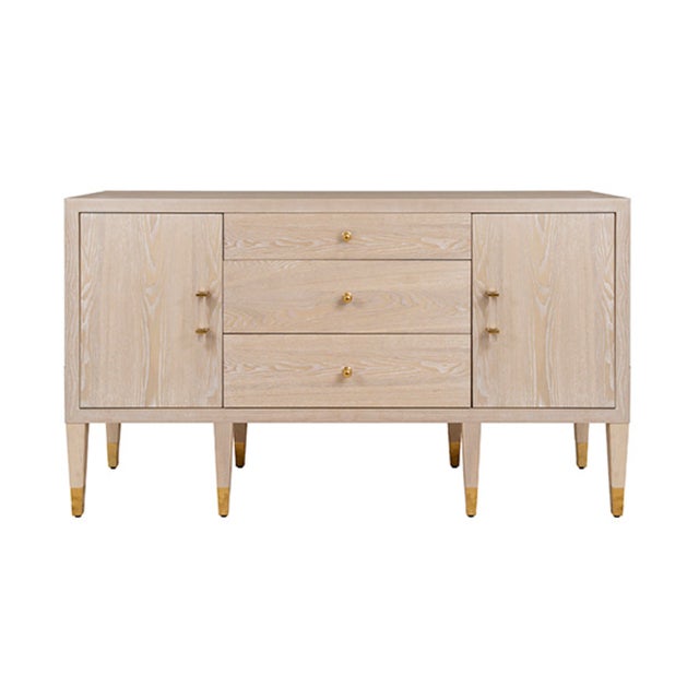 Matthew Izzo Home Amherst Cerused Oak Three Drawer, Two Door Buffet With Brass Hardware For Sale In New York - Image 6 of 6