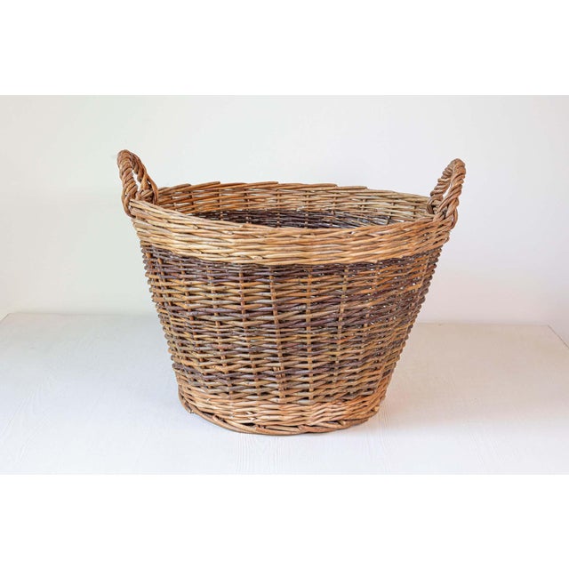 Mid 20th Century Handmade English Two Toned Wicker Baskets from Devon with Double Handles For Sale - Image 4 of 5