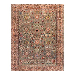 Beautiful Green-Celadon Ground Color With Geometric Pattern Antique Persian Sultanabad Rug For Sale