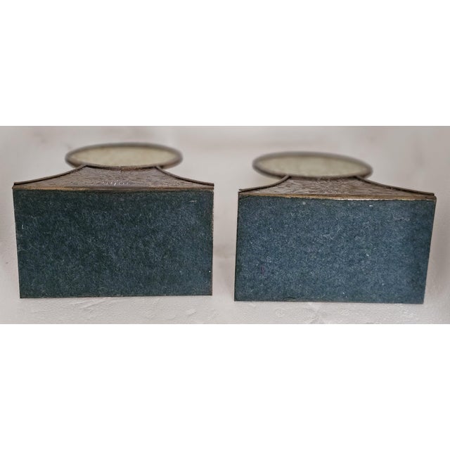 Antique Chinese Carved Jade Bookends With Brass Floral Bases — Scholar Motif Pair For Sale - Image 13 of 14