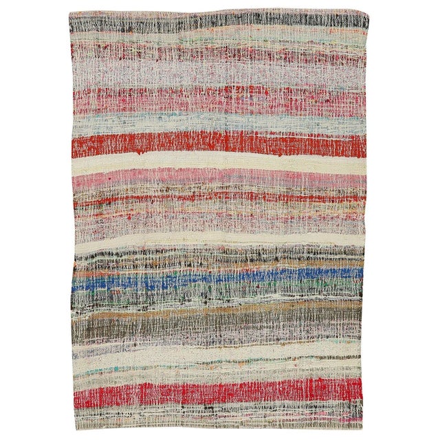 Textile Mid 20th Century Vintage Small Rag Rug For Sale - Image 7 of 7