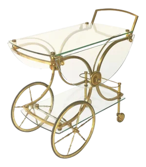 French Rolling Drinks Cart of Bronzed Brass and Glass by Maison Charles