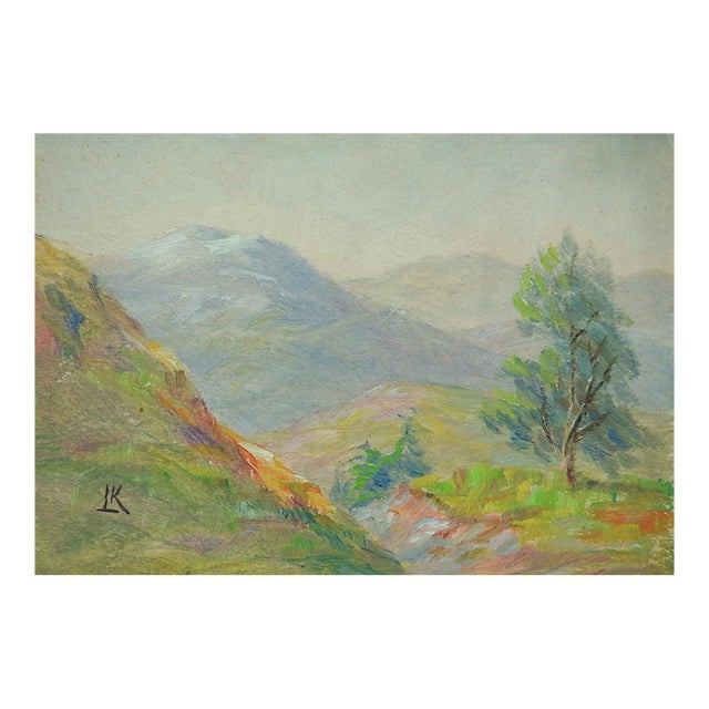 Early 20th Century Small Mountain Landscape Gouache Painting For Sale