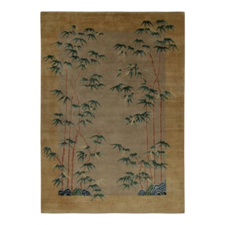 Rug & Kilim Chinese Style Art Deco Rug in Beige with Green & Blue Florals - 9'x12' For Sale