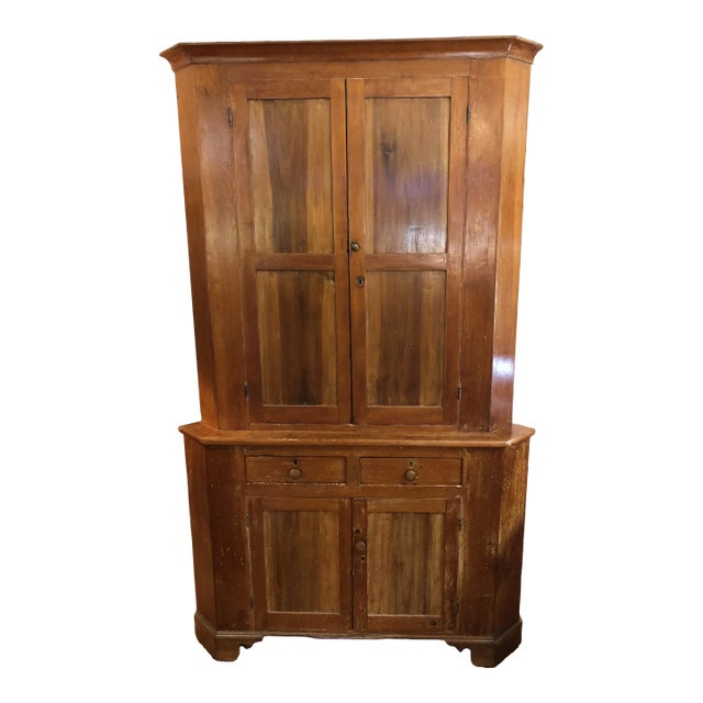Mid 18th Century Primitiave 2 Piece Pine Corner Cabinet For Sale