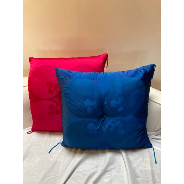 Asian Vintage Asian Large Satin Pillows- a Pair For Sale - Image 3 of 6