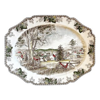 1990s Large English Transferware Ironstone Thanksgiving Platter, Friendly Village by Johnson Brothers For Sale