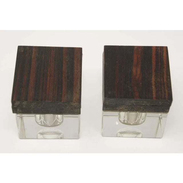 Jacques Adnet Art Deco Inkwells in Macassar Wood and Crystal, Jacques Adnet Style For Sale - Image 4 of 13