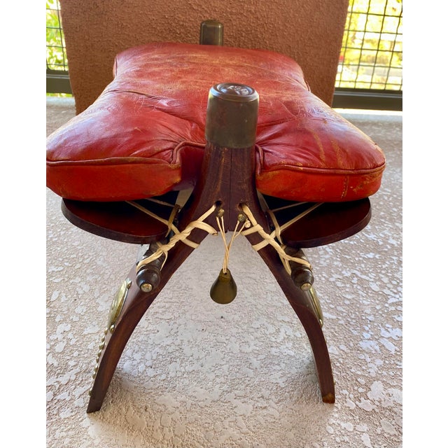 Rustic Vintage Camel Saddle Stool For Sale - Image 3 of 7