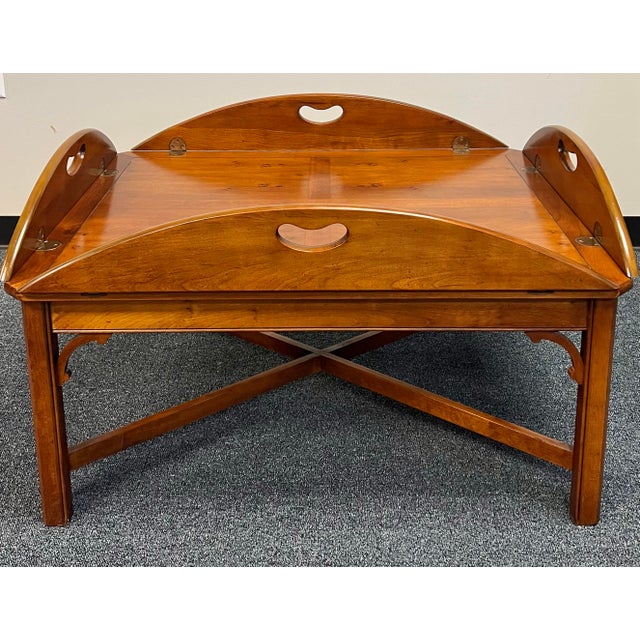 Chippendale Chippendale Style Cherry & Yew Wood Butlers Tray Coffee Table For Sale - Image 3 of 10