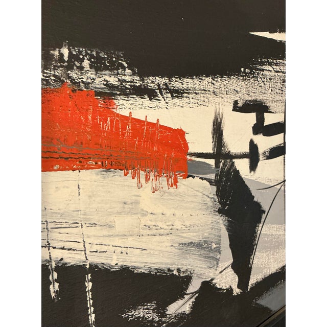 Wood Vintage Framed Abstract Expressionist Acrylic on Canvas Painting Attributed to Nigel Greaves Style For Sale - Image 7 of 11