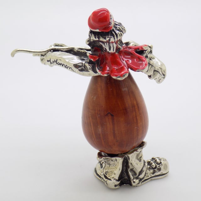 Vintage Italian Handmade Genuine Silver & Wood Violin Player Street Artist Figurine For Sale - Image 9 of 13