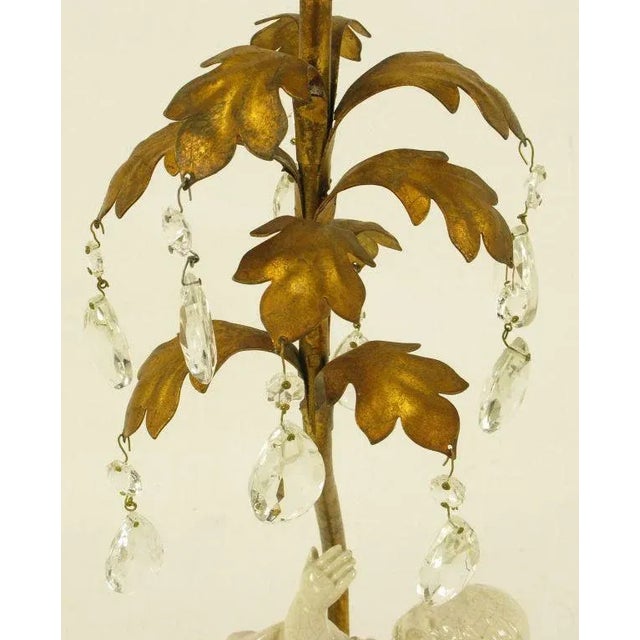 Stone Italian Neoclassical Gilt Tole Metal, Crystal & Putto Table Lamp For Sale - Image 7 of 10
