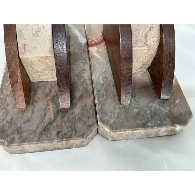 Pair of Antique Art Deco French Marble and Rosewood Bookends For Sale - Image 10 of 10