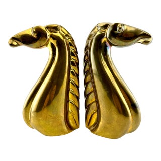 Vintage Italian Mid Century 1960's Horse Head Solid Brass Book Ends, a Pair For Sale